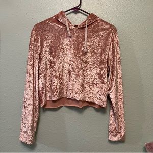Pink Velvet Cropped Hoodie
